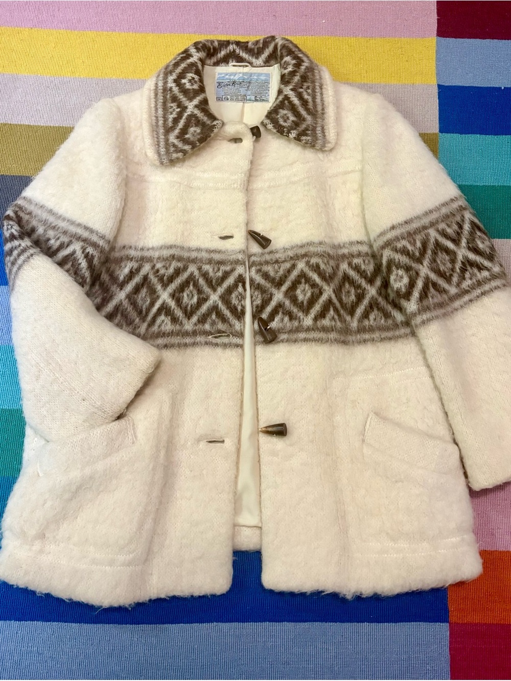 Women’s Cream Wool Coat - Knitted in Iceland, made in Scotland - Medium